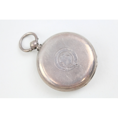 465 - Mens Vintage Engraved Open Face Fine Silver Pocket Watch Key-Wind Working