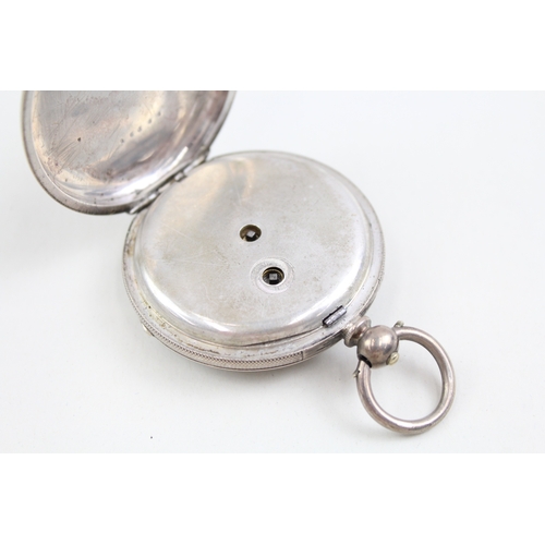 465 - Mens Vintage Engraved Open Face Fine Silver Pocket Watch Key-Wind Working