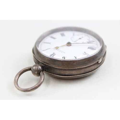 466 - Mens Vintage Engraved Open Face .925 Silver Pocket Watch Key-Wind Working