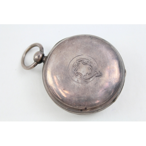 466 - Mens Vintage Engraved Open Face .925 Silver Pocket Watch Key-Wind Working