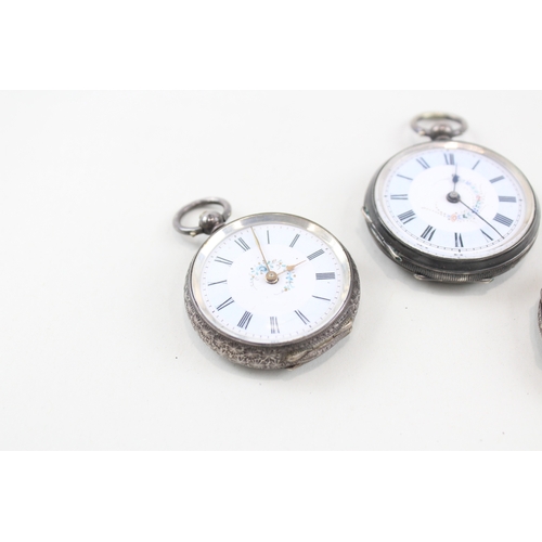 468 - Womens Vintage Engraved Silver Fob/Pendant Watch Hand-Wind Working x 3