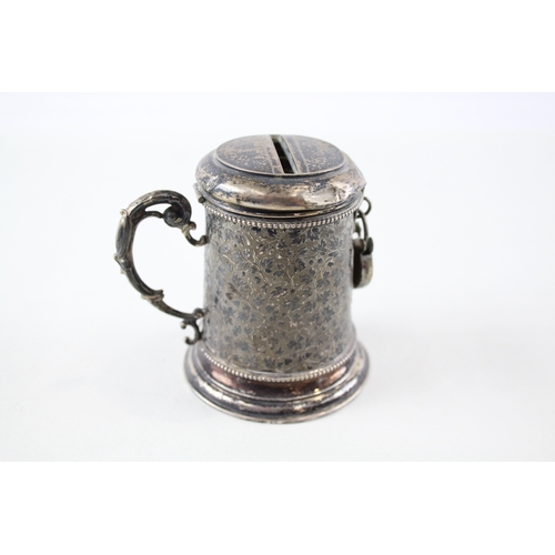 20 - vintage stamped .800 silver novelty tankard money box