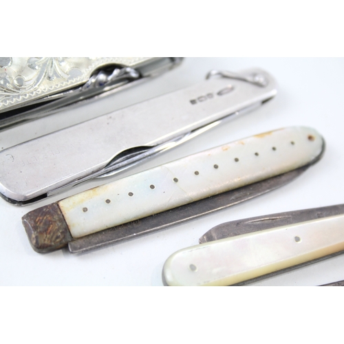 40 - 4 x .925 sterling silver fruit / pocket knives inc mop, antique etc