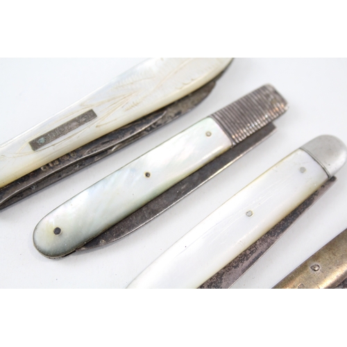 63 - 4 x .925 sterling fruit / pocket knives inc antique, victorian, mop etc