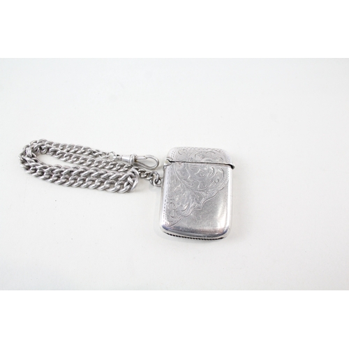 69 - .925 sterling silver vesta case w/ albert watch chain