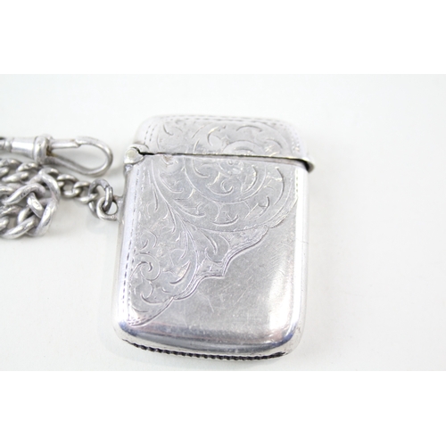 69 - .925 sterling silver vesta case w/ albert watch chain