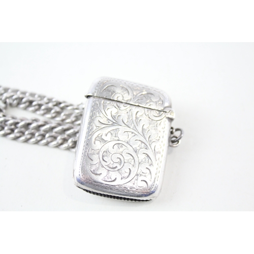 69 - .925 sterling silver vesta case w/ albert watch chain