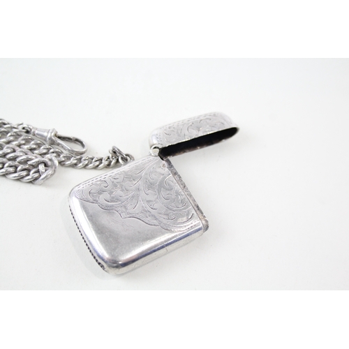 69 - .925 sterling silver vesta case w/ albert watch chain