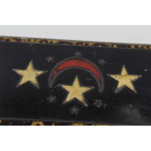 475 - 19th Century Papier Mache Desk Top Snuff Box w/ Egyptian Flag & Abalone Border