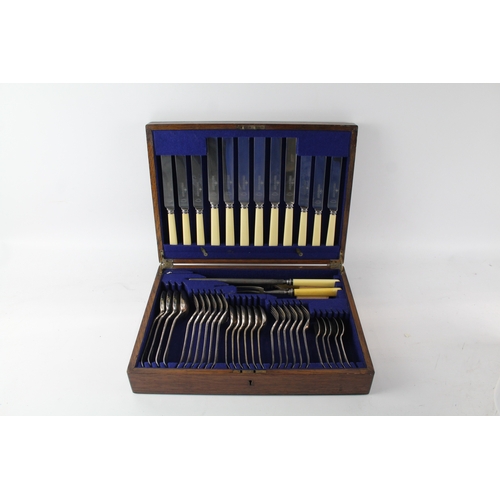 479 - Harrison Bro & Howson Cutlery Sets Vintage w/ Serving Set & Wooden Canteen