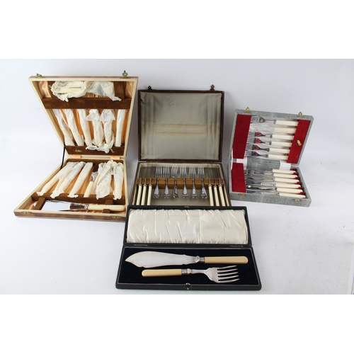 480 - Vintage Cutlery Sets Fish Set w/ Serving Pair Various Styles & Brands x 4 4688g