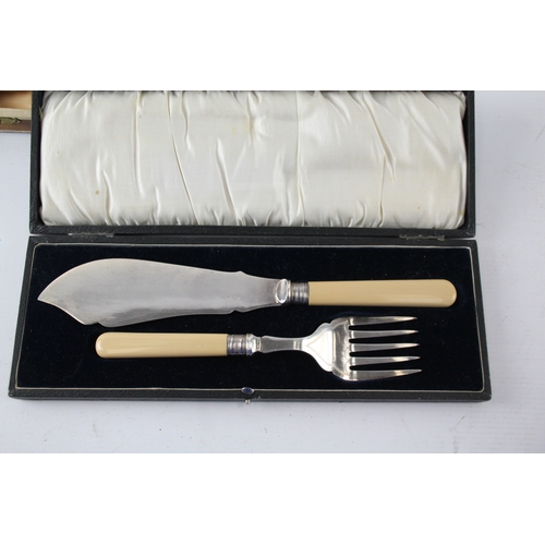 480 - Vintage Cutlery Sets Fish Set w/ Serving Pair Various Styles & Brands x 4 4688g