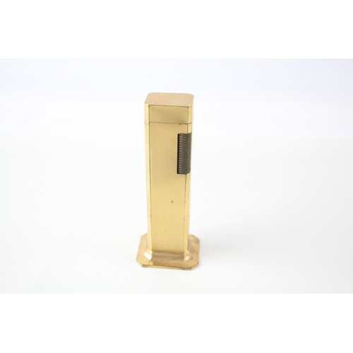 484 - Dunhill Gold Plated Tallboy Table/Desk Lighter w/ Guilloche Finish, Good Spark