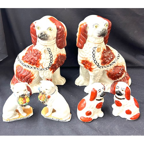 123 - Pair Staffordshire dogs, pair miniature Staffordshire dogs, pair dogs, tallest pair of dogs measures... 