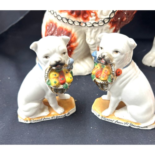 123 - Pair Staffordshire dogs, pair miniature Staffordshire dogs, pair dogs, tallest pair of dogs measures... 