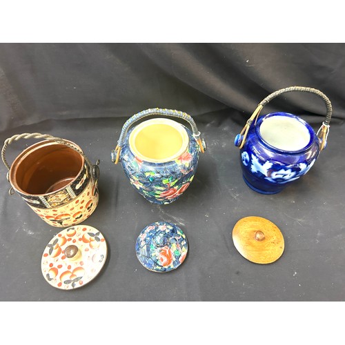 112 - 3 Vintage china biscuit barrels