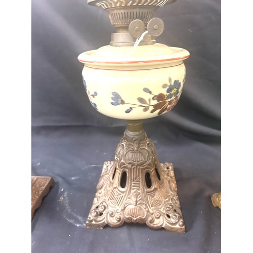 480 - 3 Vintage oil lamps, all with funnels, all with shades