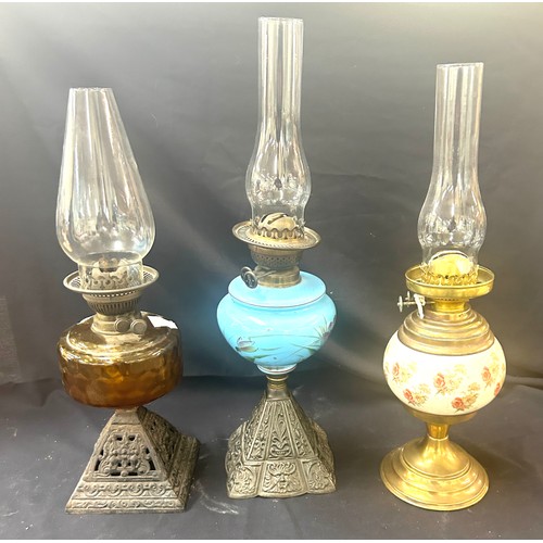 481 - 3 Vintage oil lamps, with funnels, no shades