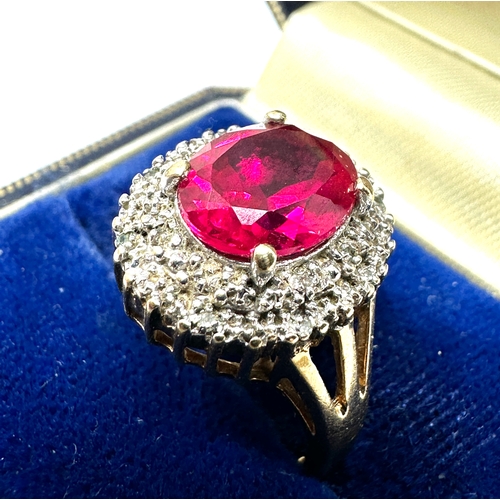 94 - 9ct gold pink gemstone & diamond ring weight 4.2g