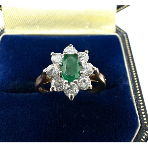 99 - 9ct gold emerald & white gemstone ring weight 2.5g