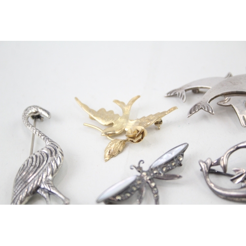 318 - Collection of Sterling Silver Animal Brooches inc. Gold Plate, Marcasite x 5 26g