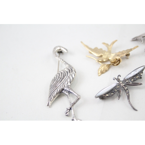 318 - Collection of Sterling Silver Animal Brooches inc. Gold Plate, Marcasite x 5 26g