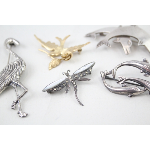 318 - Collection of Sterling Silver Animal Brooches inc. Gold Plate, Marcasite x 5 26g