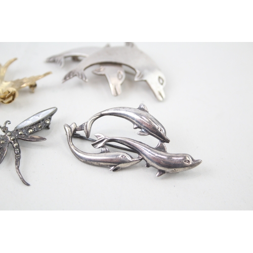 318 - Collection of Sterling Silver Animal Brooches inc. Gold Plate, Marcasite x 5 26g