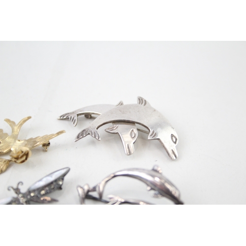 318 - Collection of Sterling Silver Animal Brooches inc. Gold Plate, Marcasite x 5 26g