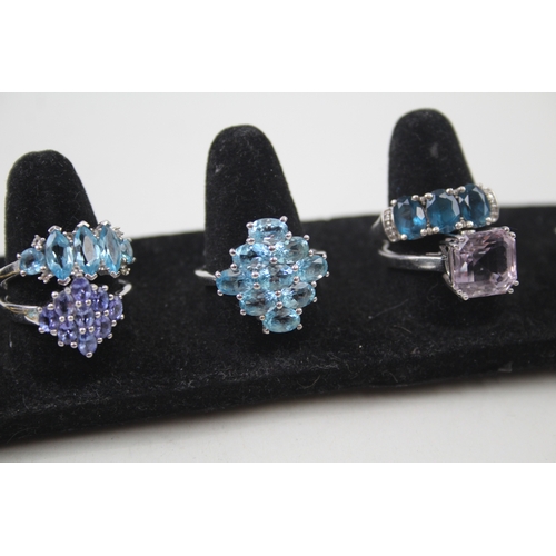 324 - Collection of Sterling Silver Gemstone Rings inc. Topaz, Tanzanite x 8 20g