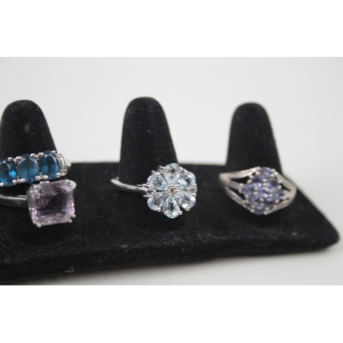 324 - Collection of Sterling Silver Gemstone Rings inc. Topaz, Tanzanite x 8 20g