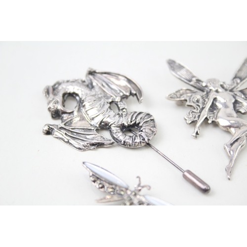 328 - Collection of Sterling Silver Brooches inc. Whimsical, MOP, Marcasite x 5 32g