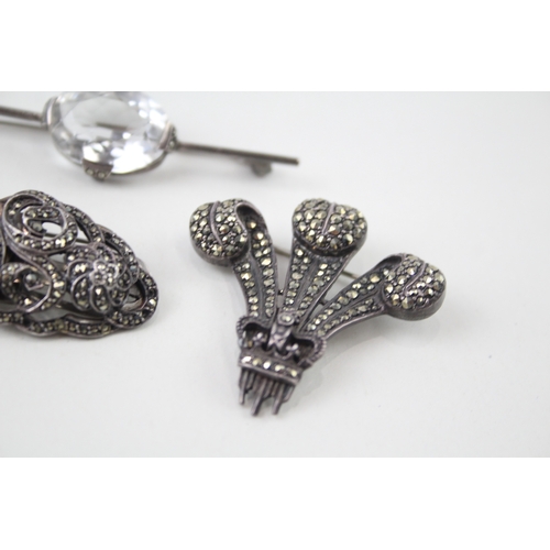 329 - Collection of Sterling Silver Vintage Brooches inc. Marcasite, Paste x 4 47g