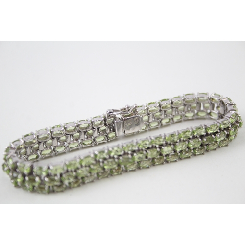 336 - Sterling Silver Peridot Tennis Bracelet w/ Multi Row 18g