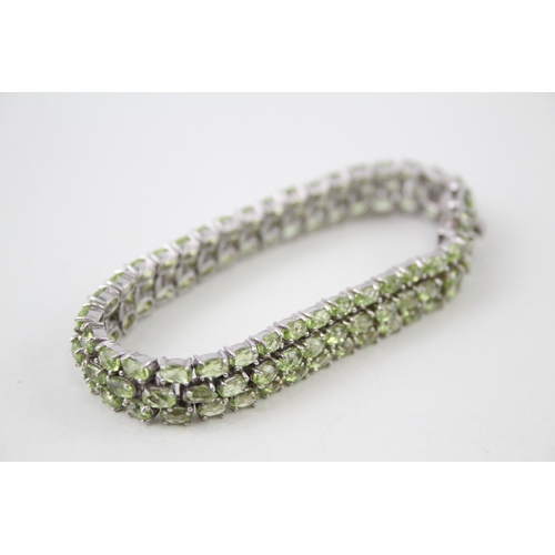 336 - Sterling Silver Peridot Tennis Bracelet w/ Multi Row 18g