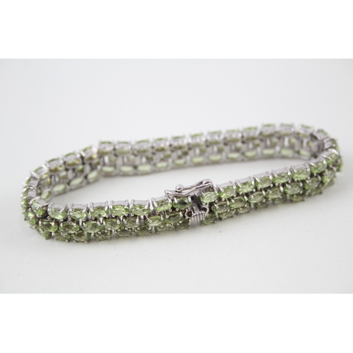 336 - Sterling Silver Peridot Tennis Bracelet w/ Multi Row 18g