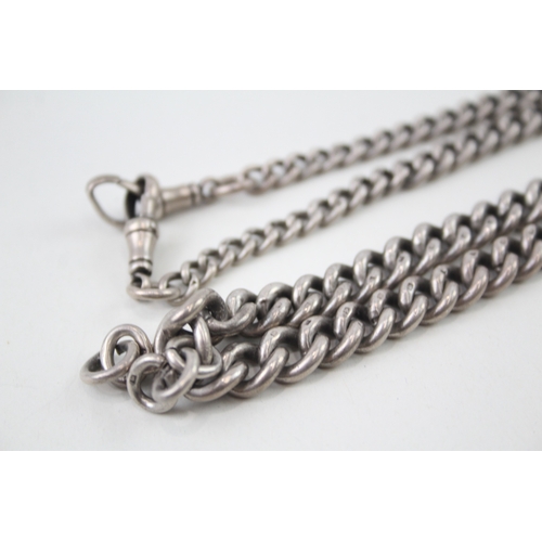 339 - Antique Sterling Silver Watch Chain inc. Graduated, Dog Clips 64g