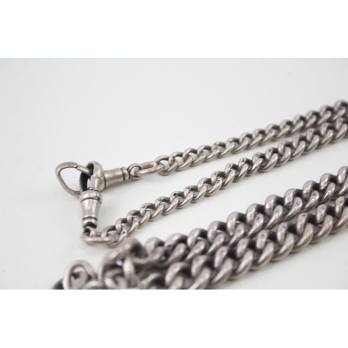 339 - Antique Sterling Silver Watch Chain inc. Graduated, Dog Clips 64g