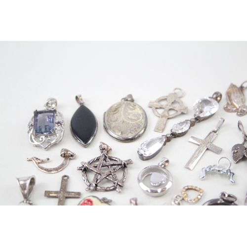 351 - Assortment of Sterling Silver Pendants inc. MOP, Locket, Charms, Gemstone 85g