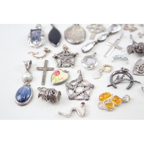 351 - Assortment of Sterling Silver Pendants inc. MOP, Locket, Charms, Gemstone 85g