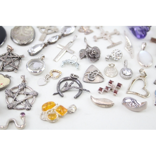 351 - Assortment of Sterling Silver Pendants inc. MOP, Locket, Charms, Gemstone 85g