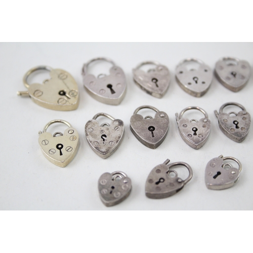 357 - Collection of Sterling Silver Heart Padlock Clasps inc. Various Sizes  x 15 26g