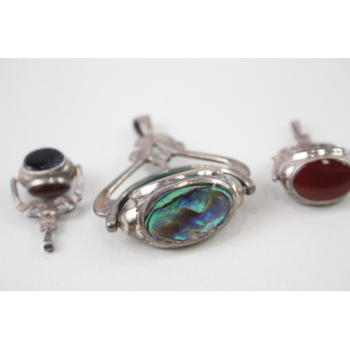 392 - Collection of Sterling Silver Gemstone Spinner Fob Pendants x 3 18g