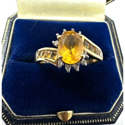 104 - 9ct gold citrine & diamond ring weight 2.9g