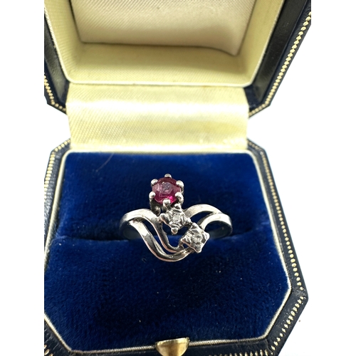 108 - 8ct white gold ruby diamond ring weight 1.8g