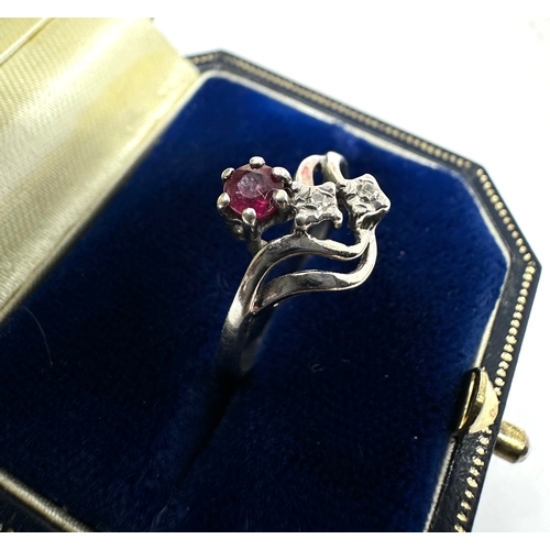 108 - 8ct white gold ruby diamond ring weight 1.8g