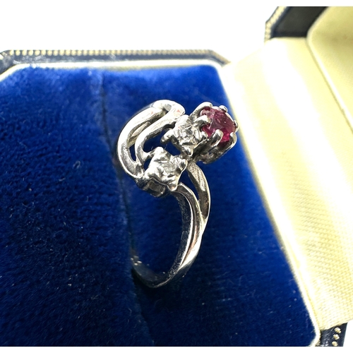 108 - 8ct white gold ruby diamond ring weight 1.8g