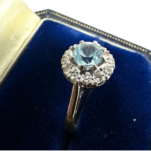 110 - 18ct gold aquamarine & diamond ring weight 2.7g