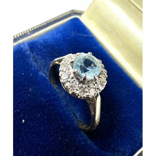 110 - 18ct gold aquamarine & diamond ring weight 2.7g