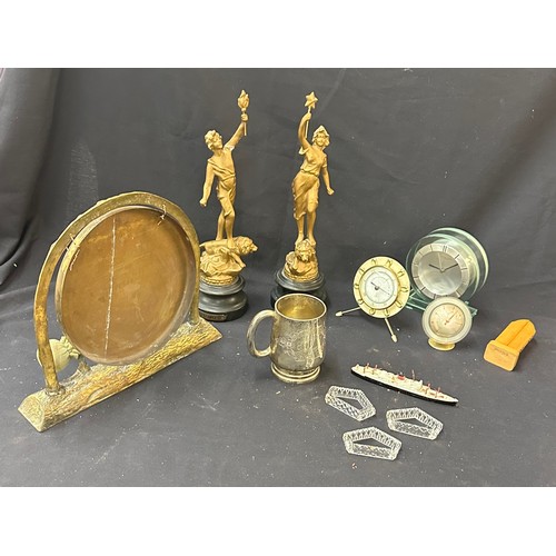 120 - Selection of vintage collectable items to include brass gong, clocks etc